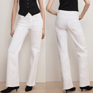 Veronica Beard Crosbie Slim Wide-Leg Jeans White Patch Pocket Pant